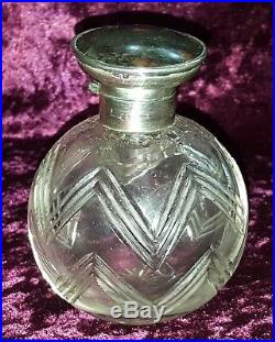 Silver top & clear glass vintage Victorian antique scent perfume bottle