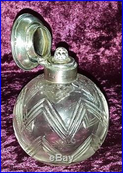 Silver top & clear glass vintage Victorian antique scent perfume bottle