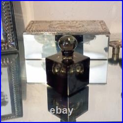 Small Vintage Square Black Glass Crystal Perfume Bottle Art Deco Very Rare Small Vintage Square Black Glass Crystal Perfume Bottle Art Deco Very Rare
