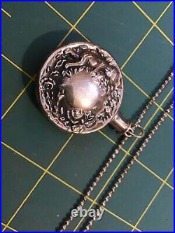 Sterling Perfume Bottle Pendant Necklace Nouveau Floral Cherub Bead Ball Chain