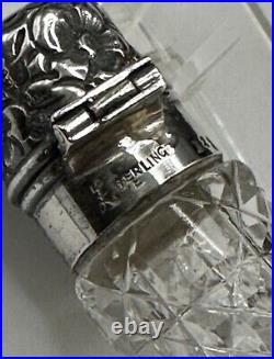 Sterling Silver Cut Glass Laydown Perfume Bottle Vintage Antique