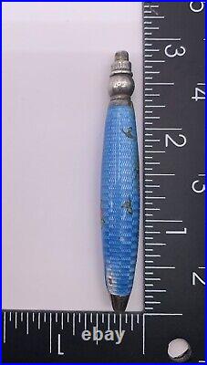 Sterling Silver Guilloche Perfume Bottle Germany Blue Enamel Flower Vintage