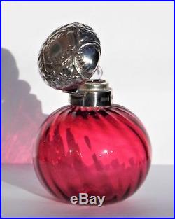 Stunning Vintage Solid Silver Mounted Cranberry Ruby Glass Scent Perfume Bottle
