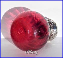 Stunning Vintage Solid Silver Mounted Cranberry Ruby Glass Scent Perfume Bottle