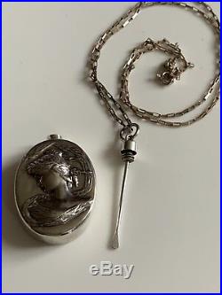 Stunning Vintage Solid Sterling Silver 925 Perfume Bottle Pendant & Chain 14.9g