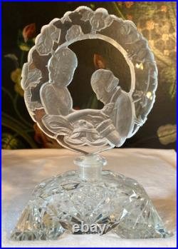 Super Sale! Deco Perfume Bottle Clear Glass/Czech 1940/Romantic Scene/Lovers
