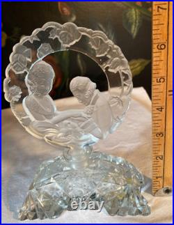 Super Sale! Deco Perfume Bottle Clear Glass/Czech 1940/Romantic Scene/Lovers