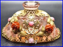 THE BEST 1920s Vintage JEWELED Czech CUT pink CRYSTAL nude Glass PERFUME BOTTLE