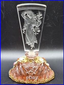 THE BEST 1920s Vintage JEWELED Czech CUT pink CRYSTAL nude Glass PERFUME BOTTLE