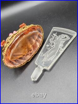 THE BEST 1920s Vintage JEWELED Czech CUT pink CRYSTAL nude Glass PERFUME BOTTLE