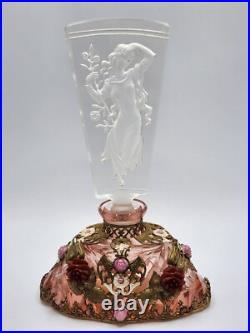 THE BEST 1920s Vintage JEWELED Czech CUT pink CRYSTAL nude Glass PERFUME BOTTLE