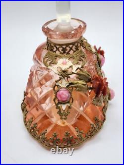 THE BEST 1920s Vintage JEWELED Czech CUT pink CRYSTAL nude Glass PERFUME BOTTLE