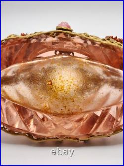 THE BEST 1920s Vintage JEWELED Czech CUT pink CRYSTAL nude Glass PERFUME BOTTLE
