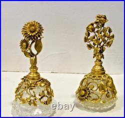 TWO Vintage Matson Gold Gilt Sunflower and a Rose Ormolu Perfume Bottles