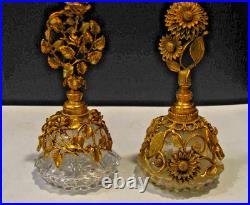 TWO Vintage Matson Gold Gilt Sunflower and a Rose Ormolu Perfume Bottles