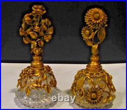 TWO Vintage Matson Gold Gilt Sunflower and a Rose Ormolu Perfume Bottles