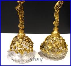 TWO Vintage Matson Gold Gilt Sunflower and a Rose Ormolu Perfume Bottles