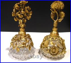TWO Vintage Matson Gold Gilt Sunflower and a Rose Ormolu Perfume Bottles