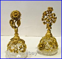 TWO Vintage Matson Gold Gilt Sunflower and a Rose Ormolu Perfume Bottles