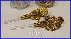 TWO Vintage Matson Gold Gilt Sunflower and a Rose Ormolu Perfume Bottles