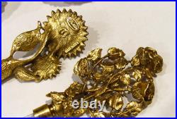 TWO Vintage Matson Gold Gilt Sunflower and a Rose Ormolu Perfume Bottles