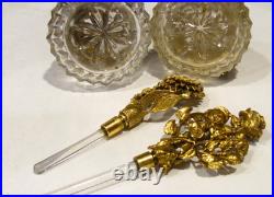 TWO Vintage Matson Gold Gilt Sunflower and a Rose Ormolu Perfume Bottles