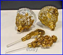 TWO Vintage Matson Gold Gilt Sunflower and a Rose Ormolu Perfume Bottles