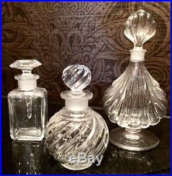 Three (3) Vintage BACCARAT Crystal Perfume Vanity Bottles Signed