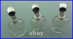 Trio Of Antique Silver & Glass Perfume Bottles & Silver Stand 1904