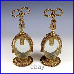 Two Vintage Hollywood Regency 24 K Gold Plated Ormolu Filigree Perfume Bottles