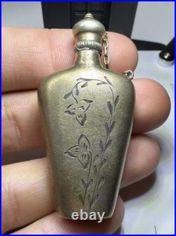 USSR 875 Silver Perfume Flask Scent Bottle Floral Engraved 13.7g Vintage