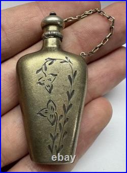 USSR 875 Silver Perfume Flask Scent Bottle Floral Engraved 13.7g Vintage