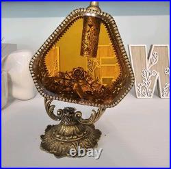 Unique Rare Vintage Ormolu Perfume Bottle Filigree Amber Glass Hollywood Regency Unique Rare Vintage Ormolu Perfume Bottle Filigree Amber Glass Hollywood Regency