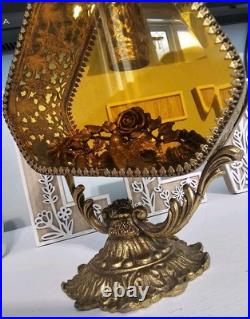 Unique Rare Vintage Ormolu Perfume Bottle Filigree Amber Glass Hollywood Regency Unique Rare Vintage Ormolu Perfume Bottle Filigree Amber Glass Hollywood Regency