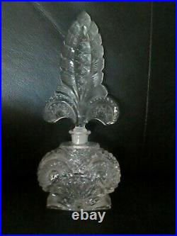 Unique Vintage 9 Tall Crystal Clear Cut Glass Art Deco Large Perfume Bottle
