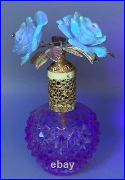 Uv France Alexandrite Cut Glass Perfume Scent Bottle Irice Gilt Filagree Vintage