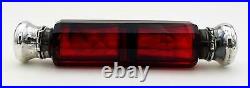 VICTORIAN RUBY GLASS & SILVER DOUBLE ENDED PERFUME SCENT BOTTLE c1890 A/F