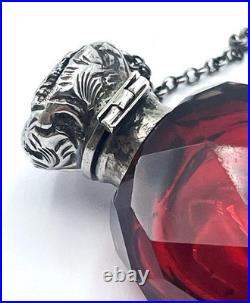 VICTORIAN SILVER RUBY GLASS PERFUME BOTTLE c1875