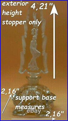 VINTAGE 1930s CZECH CUT GLASS PERFUME BOTTLE INTAGLIO LADY and FLOWERS STOPPER