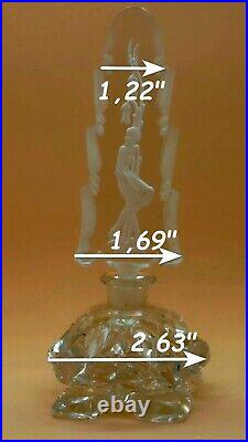 VINTAGE 1930s CZECH CUT GLASS PERFUME BOTTLE INTAGLIO LADY and FLOWERS STOPPER