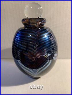 VINTAGE 1989 ROBERT EICKHOLT PERFUME BOTTLE PULLED FEATHER Blue/purple-SIGNED