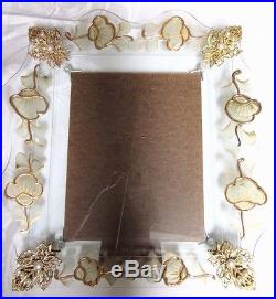 VINTAGE 50's FILIGREE MIRRORED VANITY SET TRAY CLOCK PICTURE FRAME PERFUME GLASS