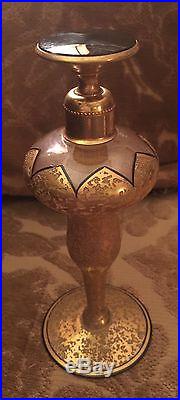 VINTAGE ANTIQUE ART DECO DEVILBISS PERFUME BOTTLE -RARE-Gold Black Glass Signed