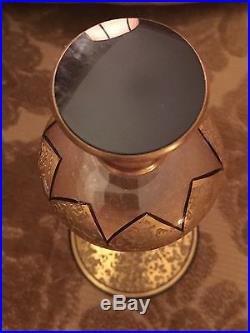 VINTAGE ANTIQUE ART DECO DEVILBISS PERFUME BOTTLE -RARE-Gold Black Glass Signed