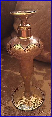 VINTAGE ANTIQUE ART DECO DEVILBISS PERFUME BOTTLE -RARE-Gold Black Glass Signed