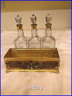 Vintage Apollo Czech Perfume Bottles In Jeweled Filigree Casket