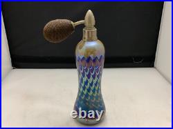 VINTAGE Art Glass Tall Iridescent Perfume Atomizer Beautiful 7 INCH Bottle