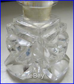 VINTAGE CZECH CUT GLASS Deco CUT CRYSTAL Perfume Bottle W INTAGLIO BLUE STOPPER