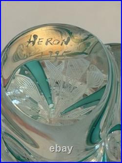 VINTAGE Heron 1995 Zanfirico Glass Teal And White Perfume Bottle And Dauber