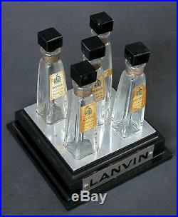 VINTAGE LANVIN 5 BOTTLE SHOP TESTERS BAKELITE BASE GLASS DOBBERS FRANCE 1930's